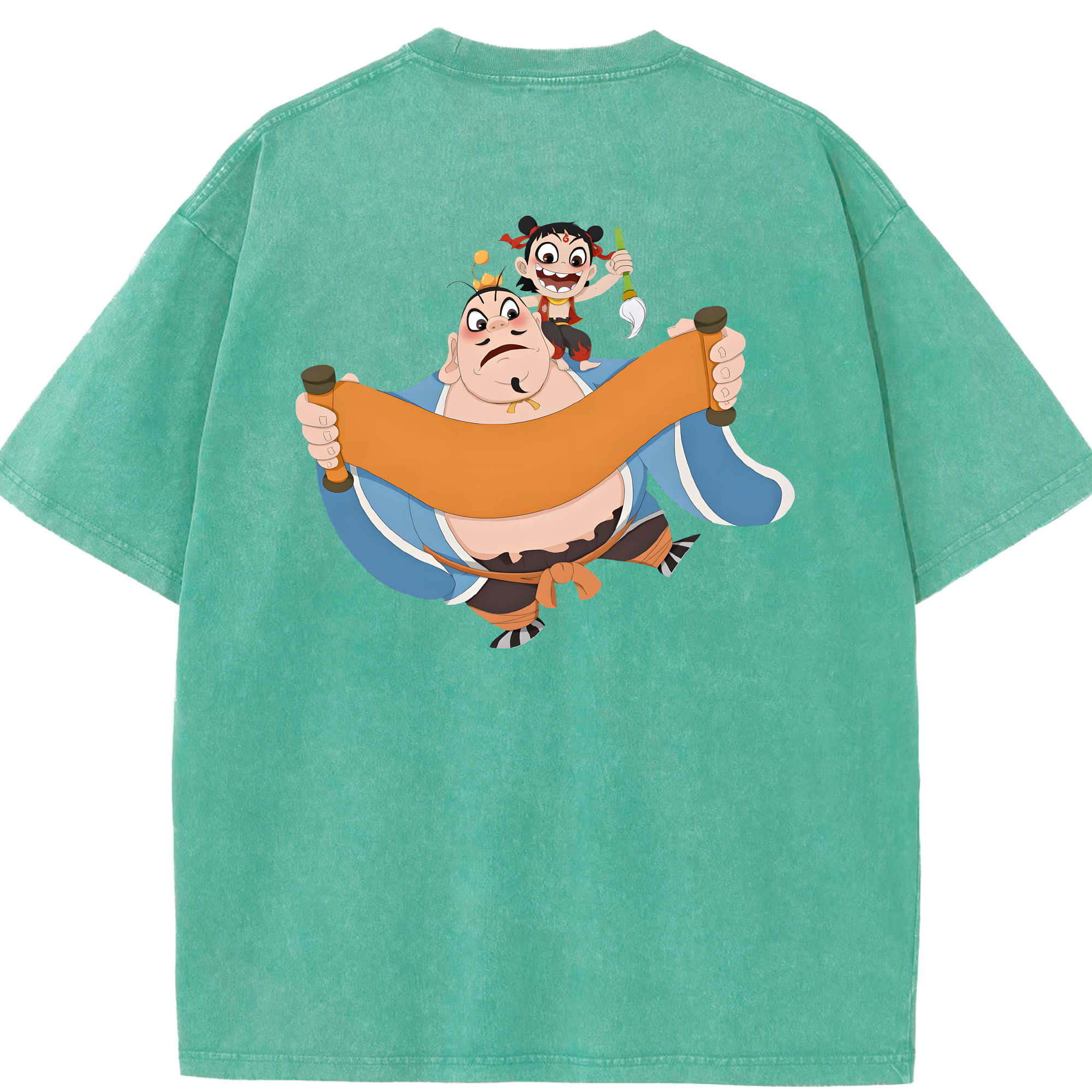 （画像用） Ne Zha 2 ナタ 魔童の大暴れ 綿100% ヴィンテージ風 半袖Tシャツ（背面プリント）